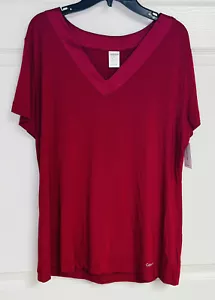 Calvin Klein Sleepwear Shirt S Red Short Sleeve V Neck Soft Comfy Pajama Top - Picture 1 of 8