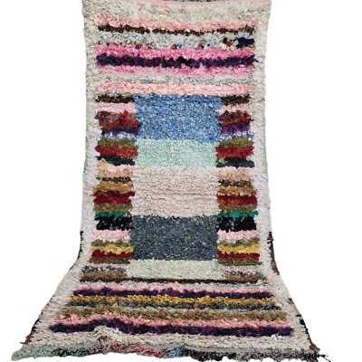 Moroccan Handmade Boujaad Rug 6'4"x3' Patchwork Berber Purple Pink Wool Carpet - Image 1 of 4