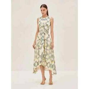 NWT ALEXIS Biasca Midi Tie Front Dress Linear Cream Geo Print S Wedding Cocktail - Picture 1 of 12