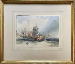 John Lynn fl. PINTURA ACUARELA PAISAJE MARINO AMARRE EN MAR AGITADO 1828-1848 - Imagen 1 de 11