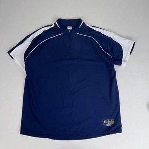 Vintage RUSSELL ATHLETIC Windbreaker Henley Zip Mens Large Navy Short Sleeve - Picture 1 of 10