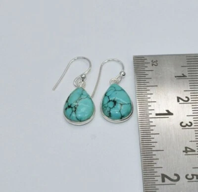 925 Sterling Silver Handmade Blue Turquoise Pear Gemstone Earrings Gift For Her - Image 1 of 4