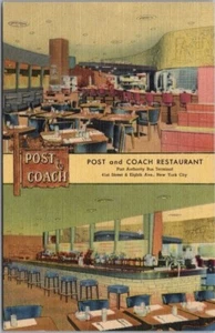 Postal de la Ciudad de Nueva York "RESTAURANTE POSTAL Y AUTOCAR" Terminal de Autobuses / LINO Sin Usar - Imagen 1 de 2