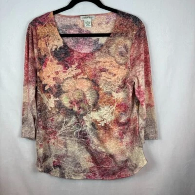 Camiseta Orvis Mujer Rosa Acuarela Floral Ligera Manga 3/4 Talla Mediana Transparente Foto 1 de 4
