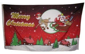 3x5 Merry Christmas Night Red Santa Sleigh Rough Tex Knitted Flag 3'x5' Banner - Picture 1 of 5