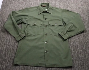 Vintage 70s Military Green Shirt Button-up Grunge Men's Medium Skater True Vtg - Picture 1 of 15