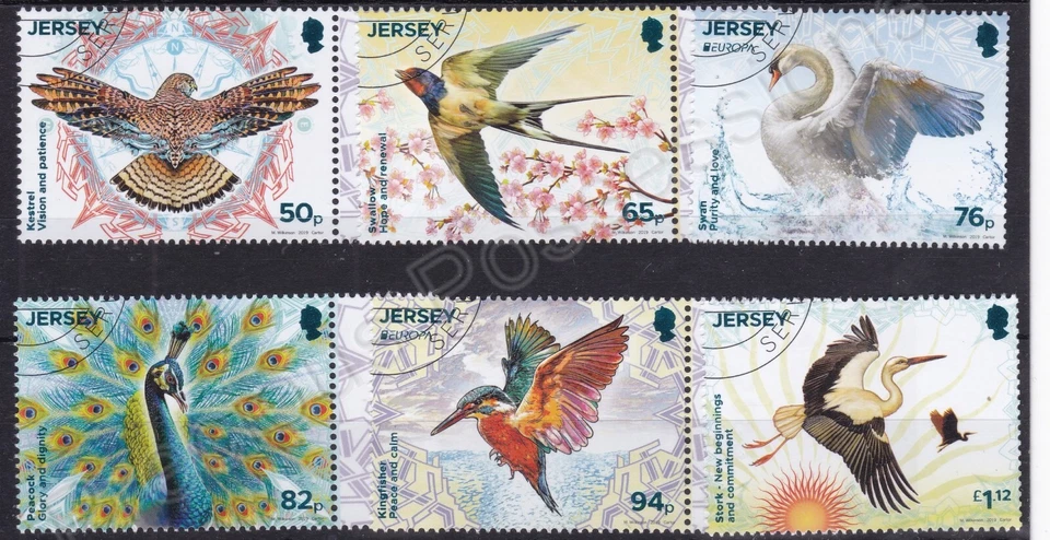 JERSEY SG 2343-2348 2019 USED CTO STAMP SET EUROPA NATIONAL BIRDS & SYMBOLISM - Image 1 of 1