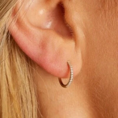 Gold Pavé Huggie Hoop Earrings 18K on 925 Sterling Silver CZ Everyday Jewelry - Image 1 of 4