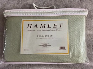 Luxury Egyptian Cotton Blanket 95x95 Full/Queen- Herringbone- Mint Green- New - Picture 1 of 5