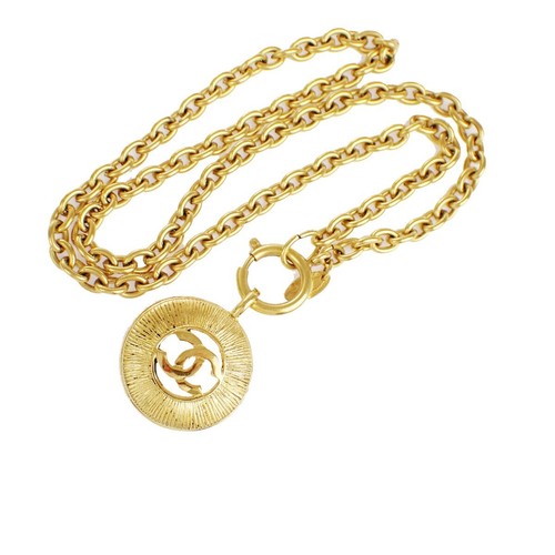 Collana Ciondolo Catena Rotonda Logo CC CHANEL Accessorio Gioielli Oro 99RC651