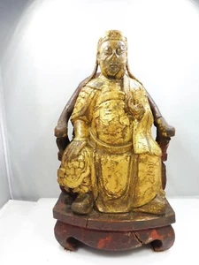 SUPERB ANTIQUE CHINESE QING DYNASTY CARVED WOOD BUDDHA W ORIGINAL PAINT SIGNED - Picture 1 of 7