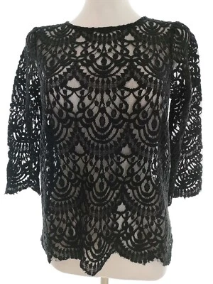 Part two  Größe XS Schwarz Bluse Manche 3/4 Geometrisch Durchsichtig Spitzenstic - Bild 1 von 4