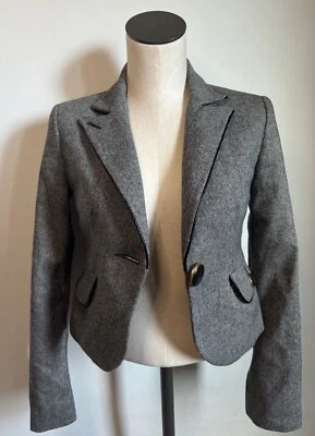  EXPRESS Tweed Blazer Y2K Suit Jacket Black & White Sz 0 Cropped Fitted - Image 1 of 4