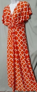 Orange White MAXI DRESS SIZE Small V Neck Cap Sleeve 36" BUST - Picture 1 of 5