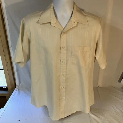 复古 Excello John Weitz 男式衬衫米色微妙条纹尺寸 XL 免运费 — 第 1/4 张图片