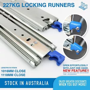 Heavy Duty 227kg Lockable Slider Drawer Slides Zinc Plated Close 1016mm 1118mm - Picture 1 of 8