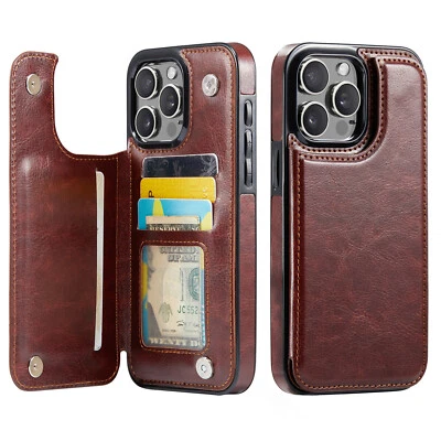 Funda Cartera para iPhone 17 16 15 14 13 12 11 Pro Max SE2022 8 Ranuras para Tarjetas Magnéticas Foto 1 de 4