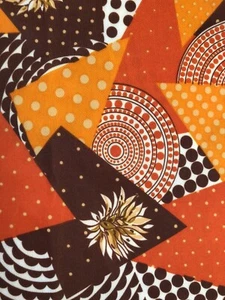 Tessuto vintage retrò arancione e multicolore taglio fuori - artigianato ecc 60” x 78” - Foto 1 di 9