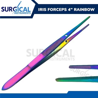 Iris Forceps 4" - Fine Point Multi Rainbow Color Stainless Steel German Grade - Image 1 of 4