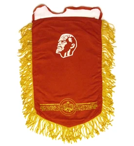Flag Lenin Fringed Pennant Soviet Labor Communist Old Russia Moscow vintage - Picture 1 of 5