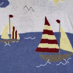 Maglione VINTAGE Christopher & Banks ricamato a mano taglia S barche a vela costiere - Foto 1 di 6