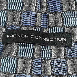 £45 FRENCH CONNECTION ABSTRACT GREY & BLUE WEAVE GEO SILK MENS SILK TIE Y7 - Picture 1 of 11