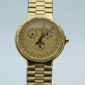 LONGINES CONQUEST HERREN UHR STAHL QUARZ 35MM 4025 VINTAGE VOLLKALENDAR MONDPHAS - Bild 1 von 10
