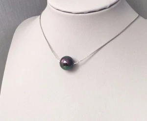 Schwarz Perlen Halskette mit Anhänger|Muschelkernperlen wie Tahiti Perlen14mm  - Bild 1 von 6