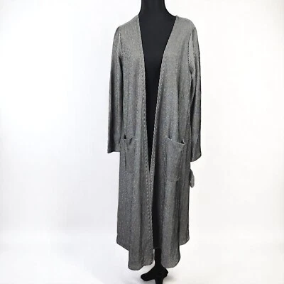 Cárdigan Lularoe Sarah Plumero Bolsillos a Rayas Plateado Negro Frente Abierto Mediano Nuevo con Etiquetas Foto 1 de 4