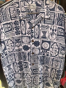 Shag Toes On The Nose Vintage Aloha Shirt Tiki Mask Tapa Pufferfish Hawaii L - Picture 1 of 9