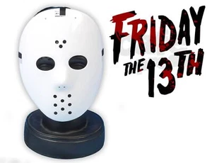 Adult White Plastic Hockey Mask Jason Friday 13th Halloween Fancy Dress Costume - Picture 1 of 5