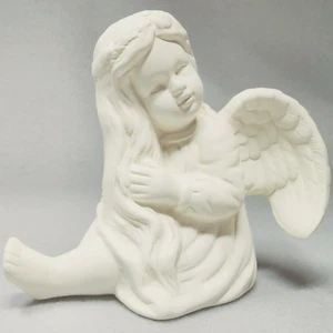 Figur Engel cremeweiß Biskuitporzellan Mädchen sitzend lange Haare Flügel matt - Bild 1 von 13