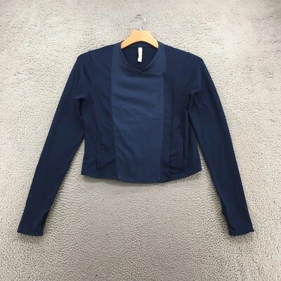 Jaqueta feminina Under Armour cropped com zíper L azul ajustada manga longa bolso frontal - Imagem 1 de 4