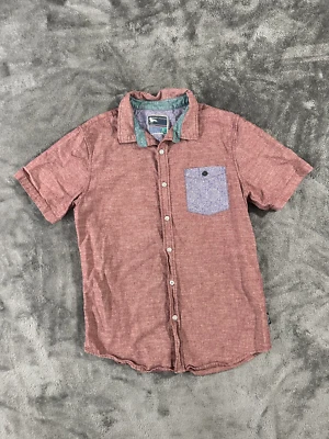 Camisa masculina moderna diversão botão para baixo manga curta vermelha azul paisley casual - Imagem 1 de 4