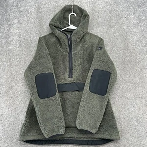 North Face Sweater Womens M Green Full Zip Deep Pile Sherpa Fleece Hooded Coat - Picture 1 of 10