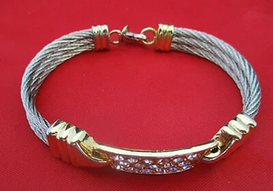 EUC Scharnier Kabel Armband Gold Silber Klar Strass Mitte 10" Armreif - Bild 1 von 4