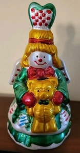Vintage Ceramic Angel Bell Christmas Ornament Holding Teddy Bear New - Picture 1 of 6