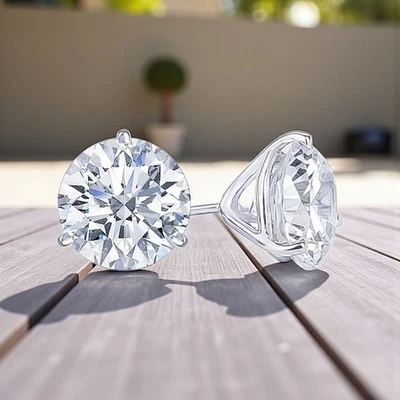 2 Ct Round Cut D/F VVS-VS Lab Grown Diamond Stud Earrings 14k Gold Screw Back - Image 1 of 4