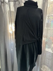 KAREN MILLEN - BLACK KNIT TIE FRONT DRESS WITH WOOL & CASHMERE - MEDIUM VGC - Picture 1 of 10