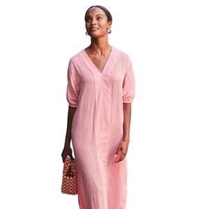 LAKE Pajamas Gauze Caftan in Coral Pink Midi Dress 100% Cotton Size XL NEW - Picture 1 of 8