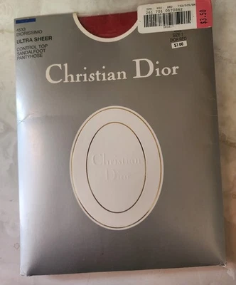 Vintage Christian Dior Ultra Sheer DIOR RED ControlTop sandlefoot Sz 1 Pantyhose - Image 1 of 3