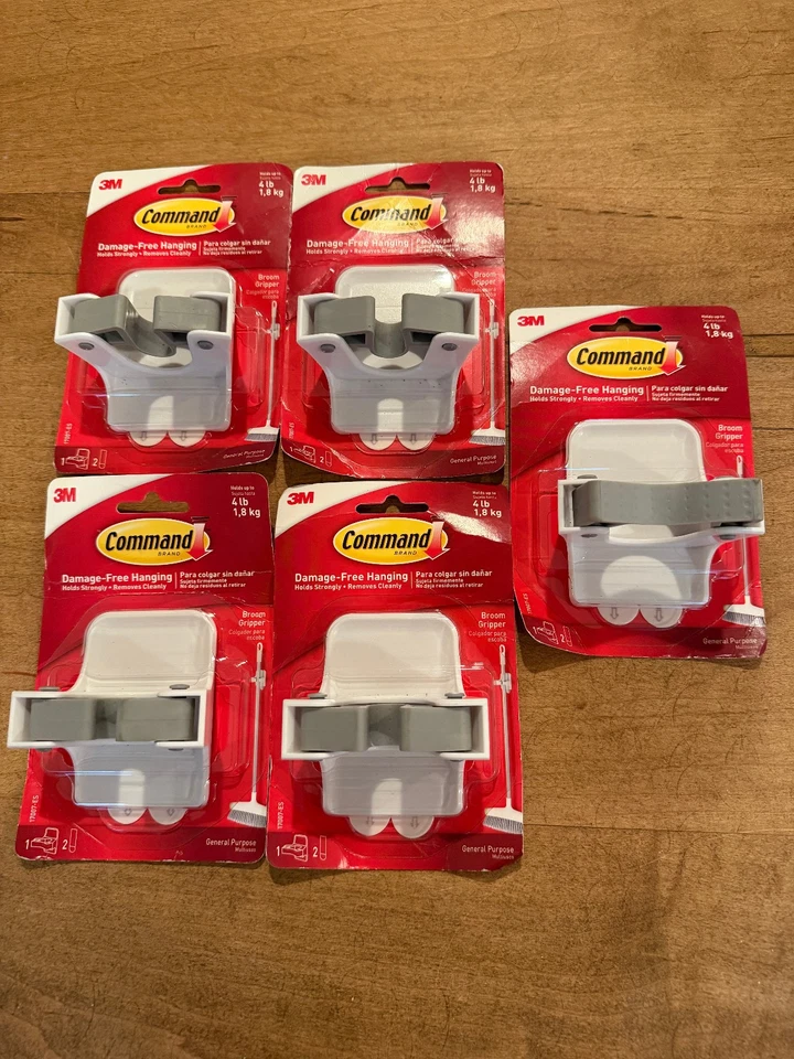 5 3M Command Broom Stick Gripper Holder Storage Damage Free 17007-ES White Grey - Image 1 of 1