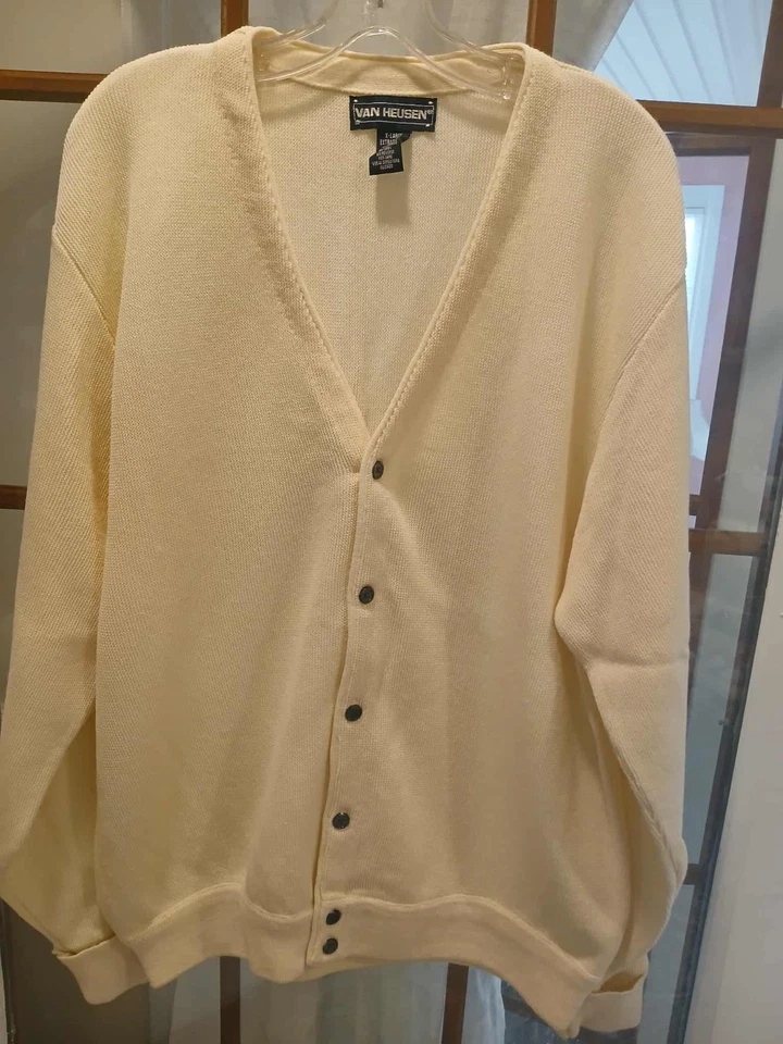 Van Heusen Mens Cardigan XL CREAM  V Neck Preppy Academia Old Money obo - Image 1 of 3