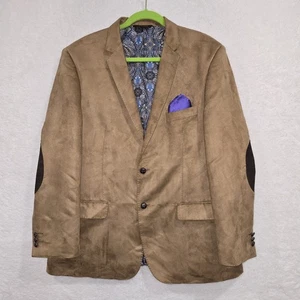 Linea Uomo Men's Brown Sport Coat Size 44R Elbow Patch Paisley Lining Tan Blazer - Picture 1 of 13