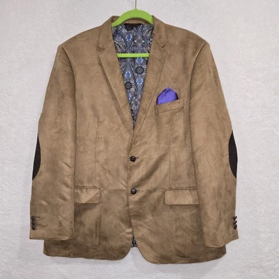 Linea Uomo Men's Brown Sport Coat Size 44R Elbow Patch Paisley Lining Tan Blazer - Image 1 of 4