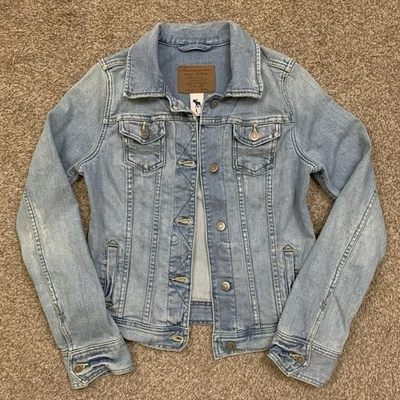 Chaqueta de Jean Abercrombie Fitch Mujer Grande Denim Lavado Ligero Envejecido Grunge Foto 1 de 4