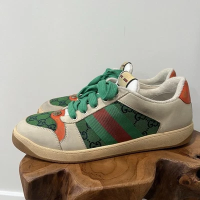 GUCCI Nubuck Monograma Web Hombre Zapatillas Pantalla Talla 10 EE. UU. 10,5 Verde/Naranja Foto 1 de 4