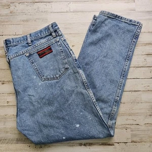 Vtg Wrangler 20X Style 22 Jeans Blue Denim Faded Some Bleach Spots 42x32 - Picture 1 of 11