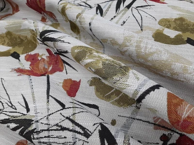 Millcreek Chizoba  Asian inspired floral  black, red , olive  Upholstery Fabric - Image 1 of 3