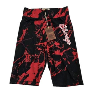 Chicago Bulls Shorts Womens Large Black Red Marble Biker Mitchell & Ness NBA - Picture 1 of 11